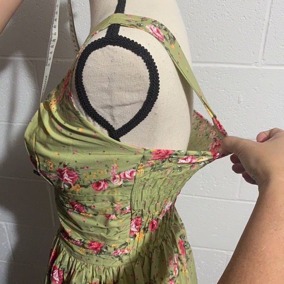 Voodoo Vixen Floral Olive Smocked Back Dress - Picture 8 of 16